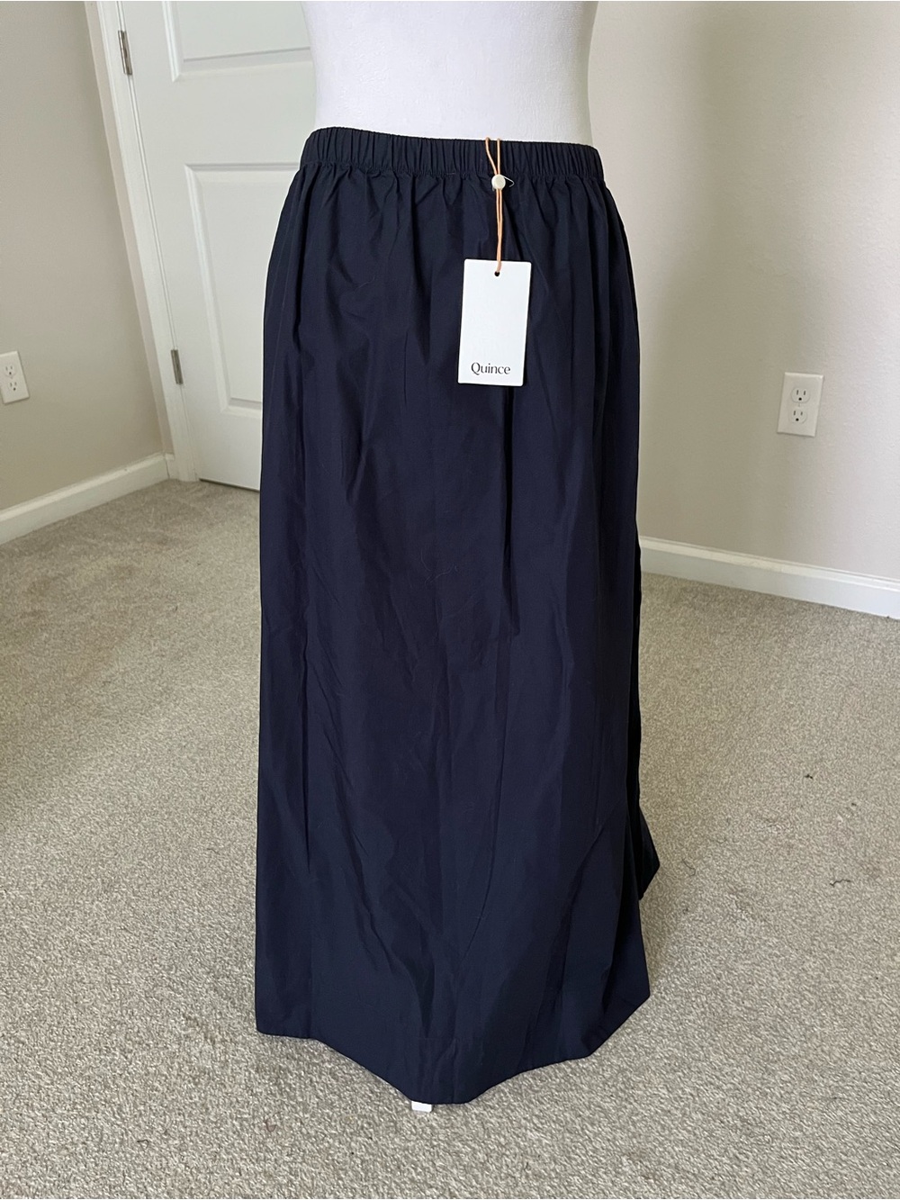 NWT Quince 100% Organic Cotton Poplin A-line Maxi Skirt in Navy Size Large